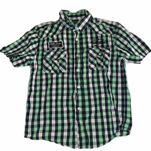 Fubu The Collection Boys Green Checkered Button Up Shirt Size 10 Cotton‎ Casual